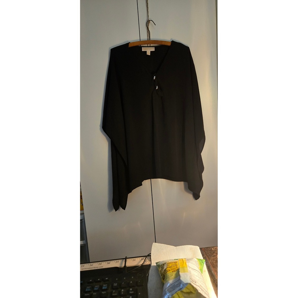 Michael Kors Black Poncho Blouse Silver Hardware V-Neck Top L/XL